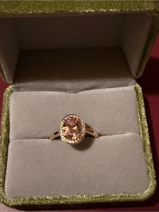 JTV Jewelry - 925 SS & Yellow Gold Oval Halo Ring with Pink Cubic Zirconia Center
